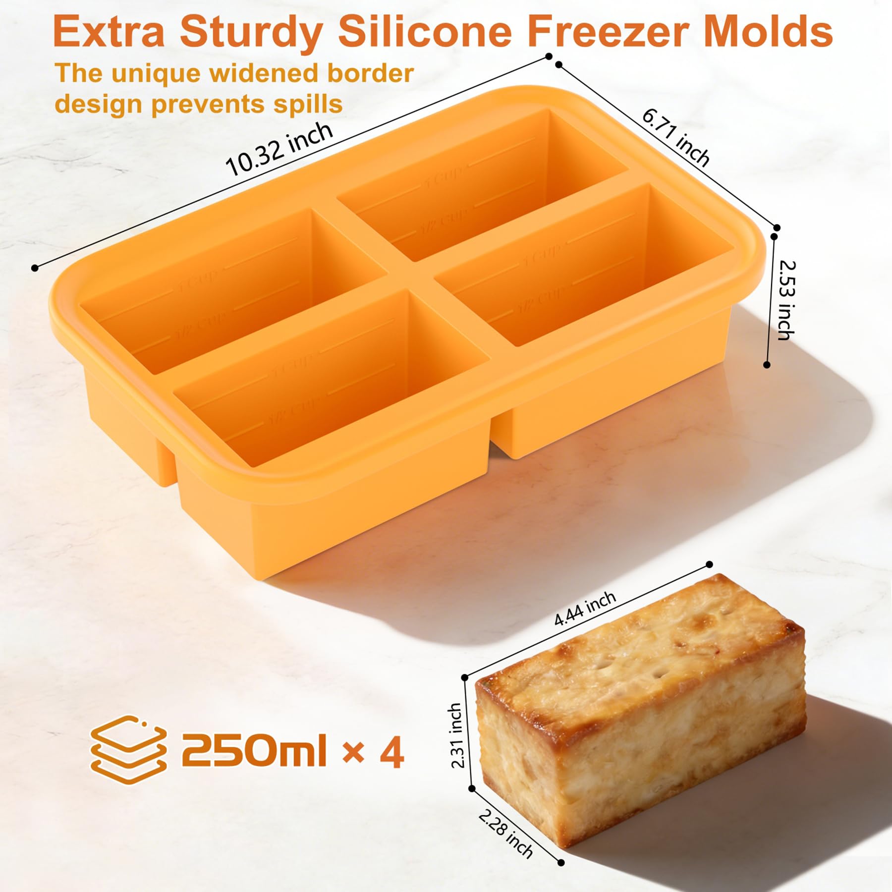 Bangp 1-Cup Extra Large Silicone Freezing Tray with Lid,Silicone Freezer Container,Freeze & Store Soup, Broth, Sauce, Leftovers - Makes 4 Perfect 1 Cup Portions…