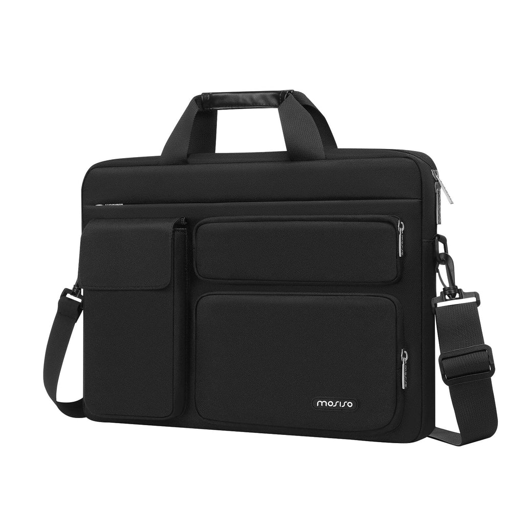 MOSISO Laptop Bag 13.3 inch, 13-13.3 inch Computer Shoulder Bag Compatible with MacBook Air/Pro 13/Pro 14, HP Dell ASUS Notebook &2 Raised&1 Flapover&1 Horizontal Pocket&Handle&Belt, Black