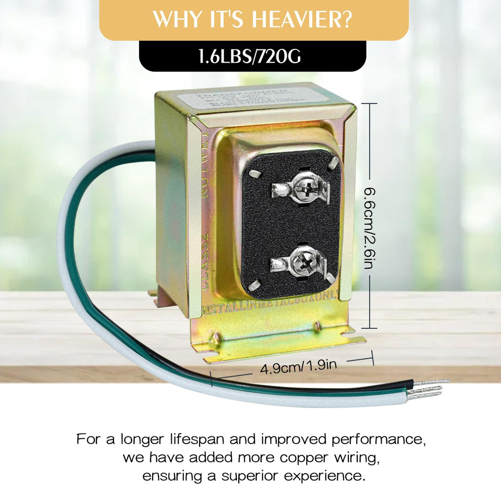VIIVRIA 24-Volt AC 40VA Doorbell Transformer, Compatible with Ring Wired Video Doorbell and Thermostats, Easy to Install Hardwired Door Chime Power Supply for Multiple Smart Doorbells