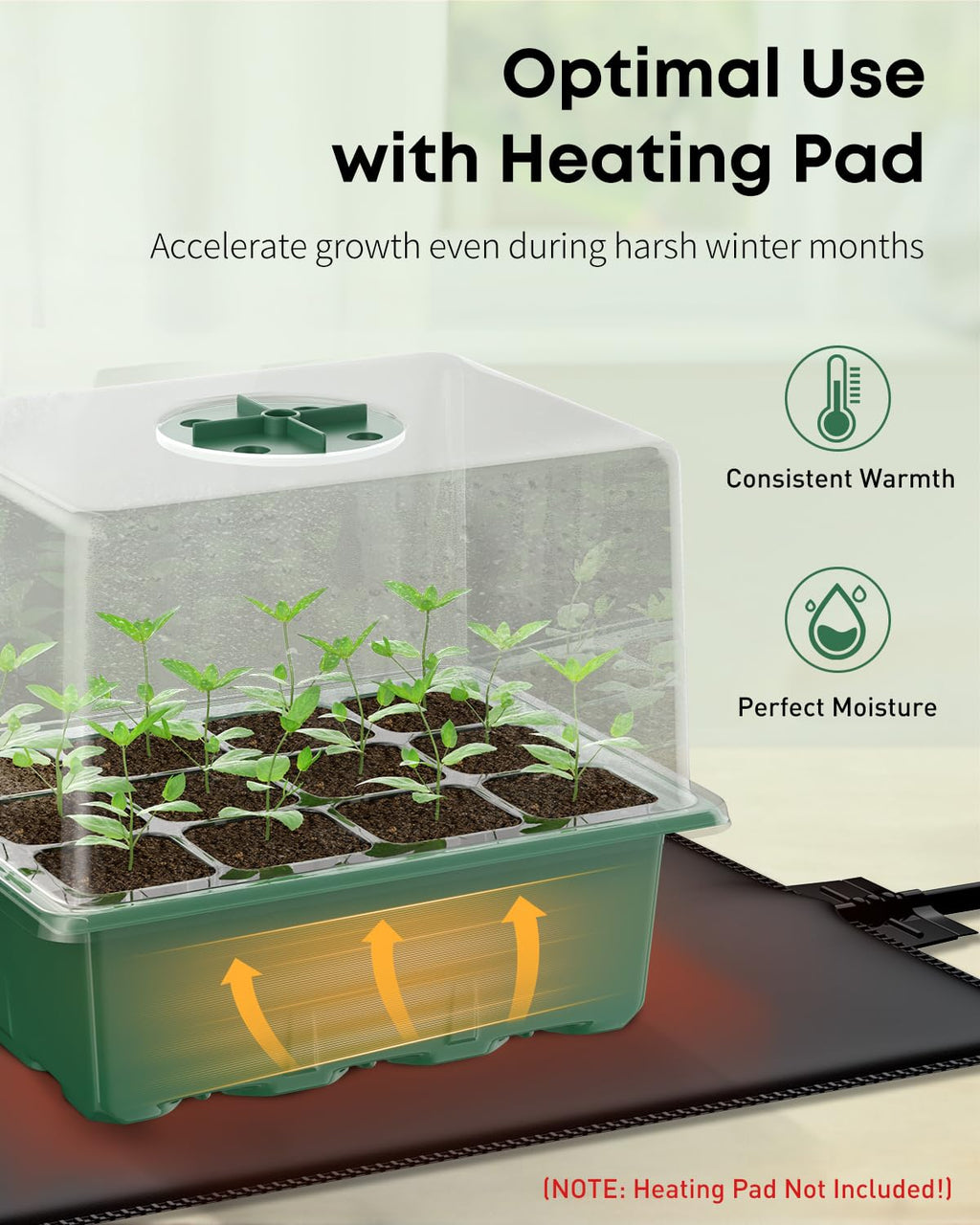 Pawfly 10-Pack Seed Starter Trays with 4" Humidity Domes, 120 Cells Total + Planting Tools & Labels, Reusable Indoor Seedling Germination Kit