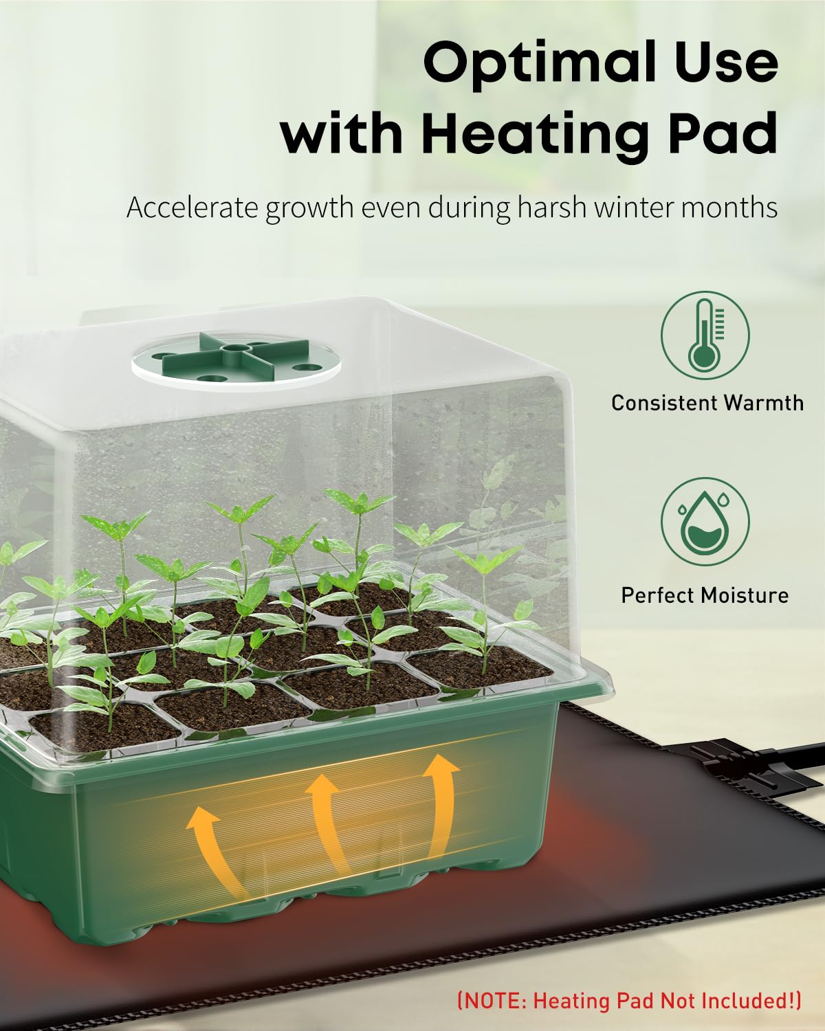 Pawfly 10-Pack Seed Starter Trays with 4" Humidity Domes, 120 Cells Total + Planting Tools & Labels, Reusable Indoor Seedling Germination Kit