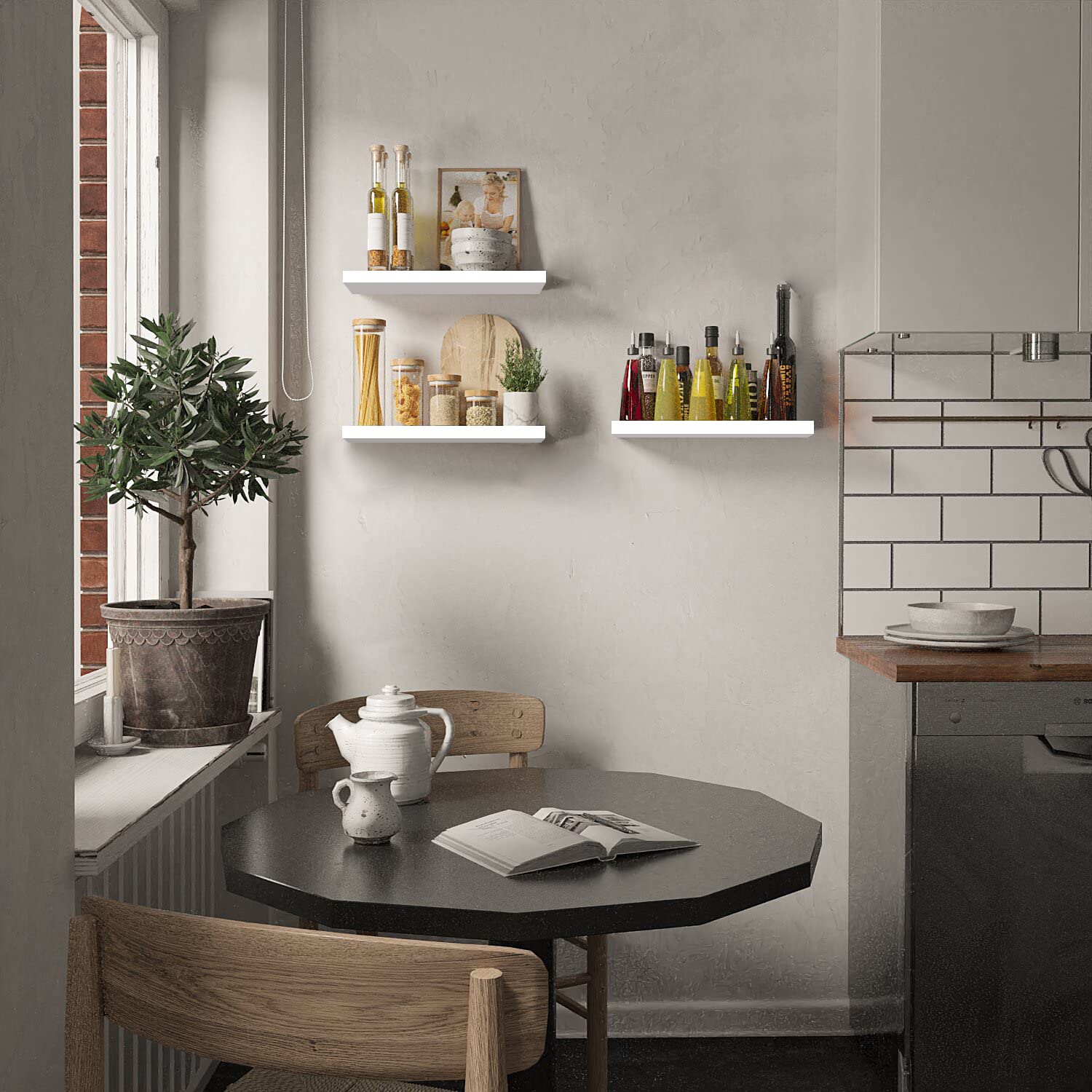 3 Pcs Floating Wooden Wall Shelves Fashion Home Living Room Bedroom Study