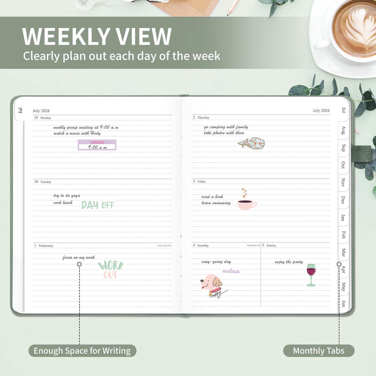 Planner 2026-2027, 8.5" x 11" Weekly and Monthly Planner with Tabs from Jul 2026 - Jun 2027 Academic Year, A4 Large Hardcover Agenda Calendar with Date for School & Office Schedule, Sage Green