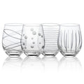 Joeyan 17.5 oz Handmade Etched Stemless Wine Glasses Set of 4, Carved Stripes Dots Crystal Wine Glasses, Large Glass Wine Tumblers for Wine Tasting, Wedding, Anniversary, Party