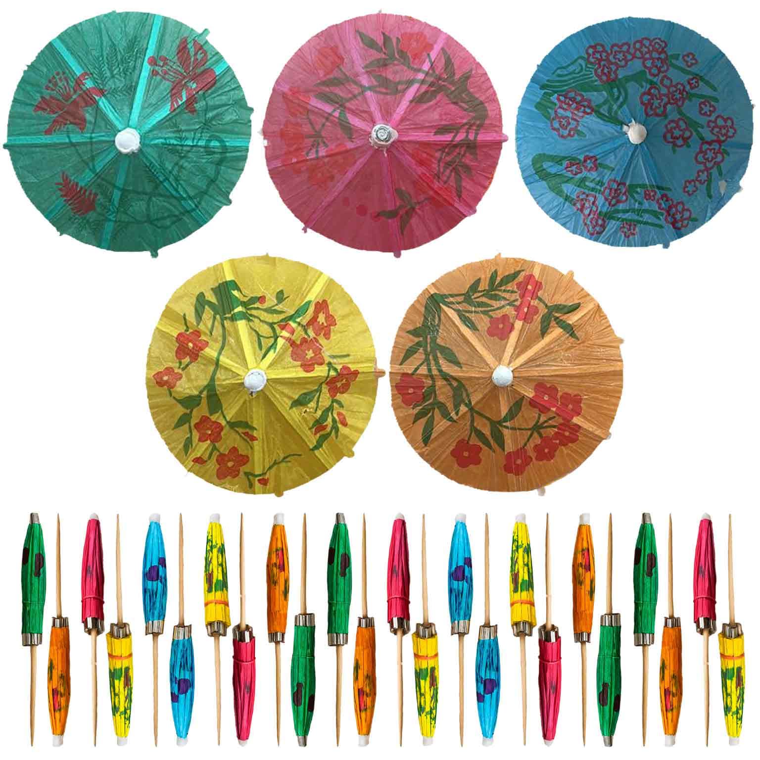 220Pcs Assorted Bamboo Wooden Cocktail Umbrella Picks - 3.9in (10cm) Colorful Parasol Toothpicks for Tropical Drinks, Cupcake Toppers, Tiki Bars, Pool Parties, Luaus, and Summer Events - by Mobi Lock