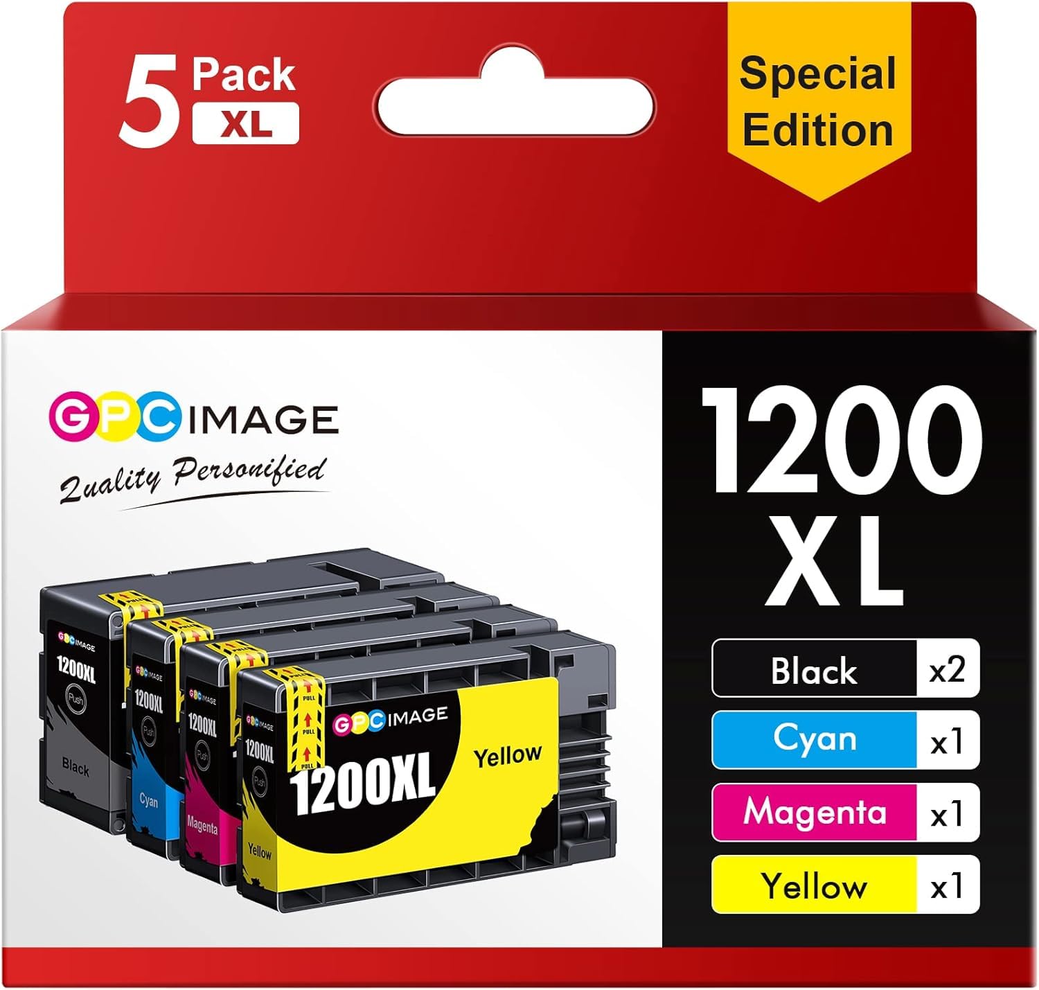 GPC Image Compatible Ink Cartridge Replacement for Canon PGI-1200XL PGI-1200 XL 1200XL to use with MAXIFY MB2320 MB2020 MB2720 MB2120 MB2050 MB2350 Printer (Black, Cyan, Magenta, Yellow, 5-Pack)