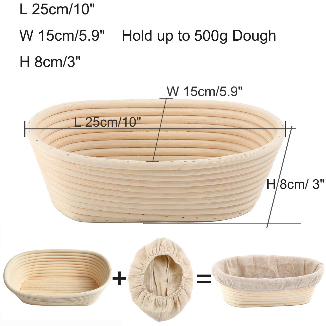 Round Oval Bread Proofing Basket Pack 2 Bread Mold Sourdough Bread Bannetons Bortforms Proofing Basket Bowl Baking Mold Bakeware Tools with Linen Cloth Liner