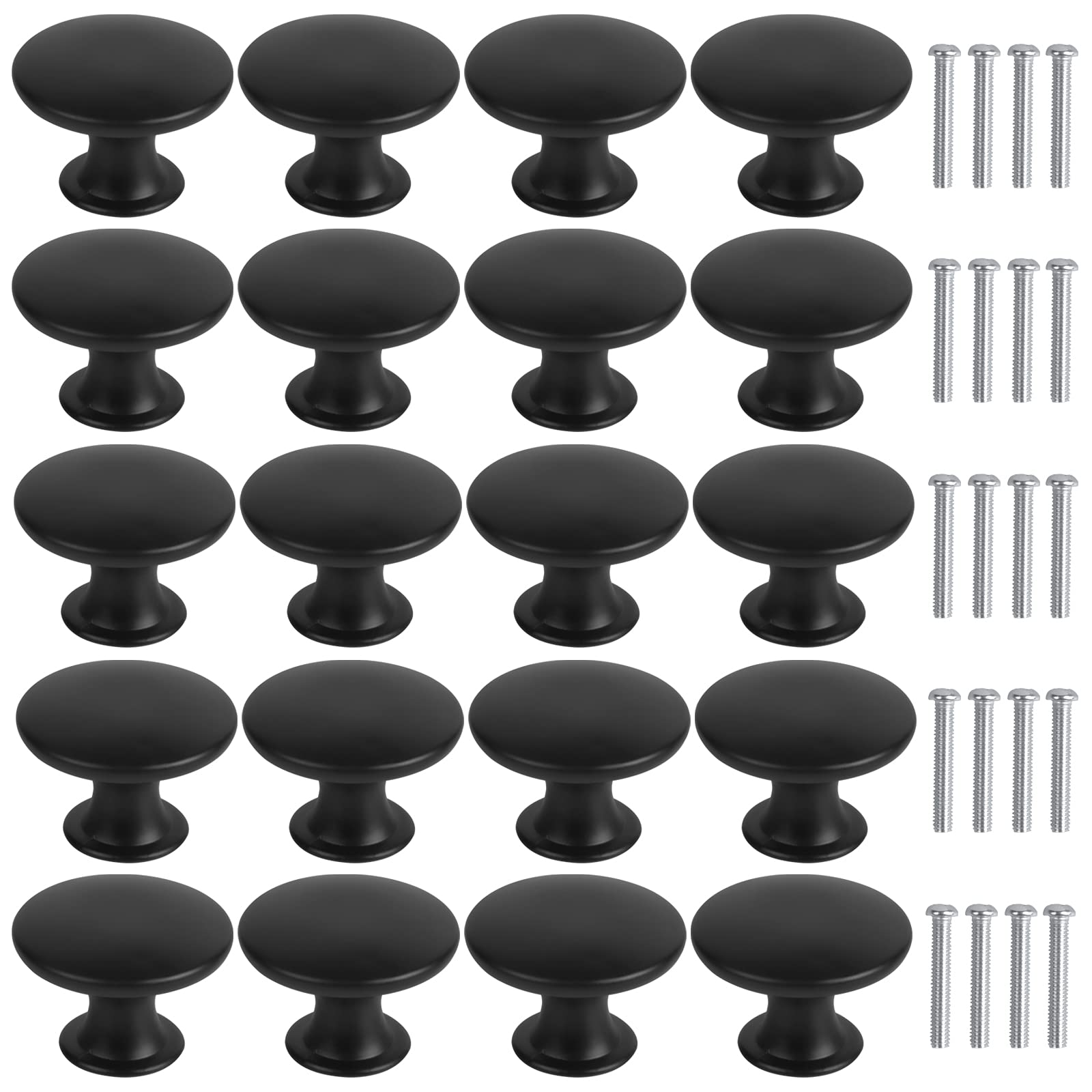 AvoDovA 20Pcs Black Kitchen Cabinet Knobs, Round Drawer Knobs Dresser Knobs Mushroom Door Handles Pulls Knobs Cupboard Drawer Pull Handles with Screws for Cabinet Drawer Kitchen Bathroom