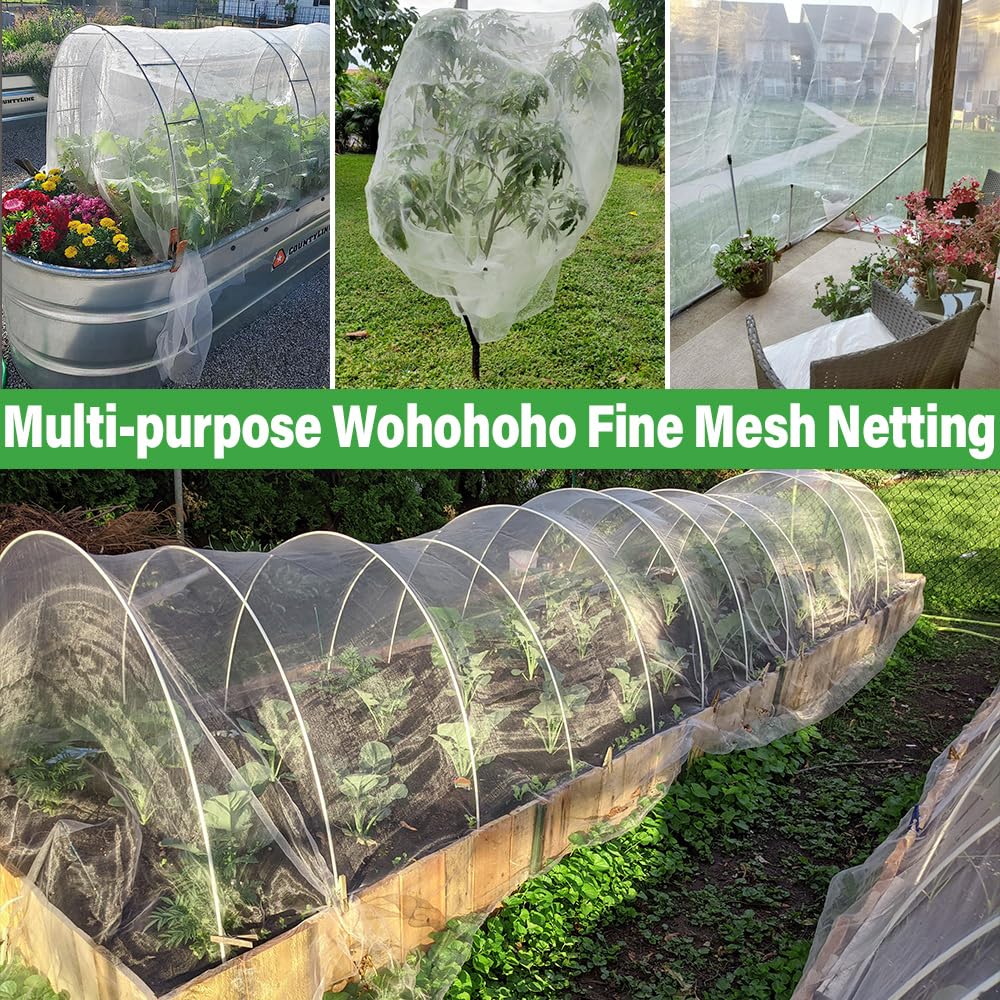 Garden Insect Mesh Netting 6.6ft x 32ft (2m x 10m), Wohohoho 1mm Ultra Fine Mosquito Netting Bug Netting Bird Netting Insect Barrier, 60 Mesh per Inch Plant Cover for Gardening Vegetables Fruits Tree