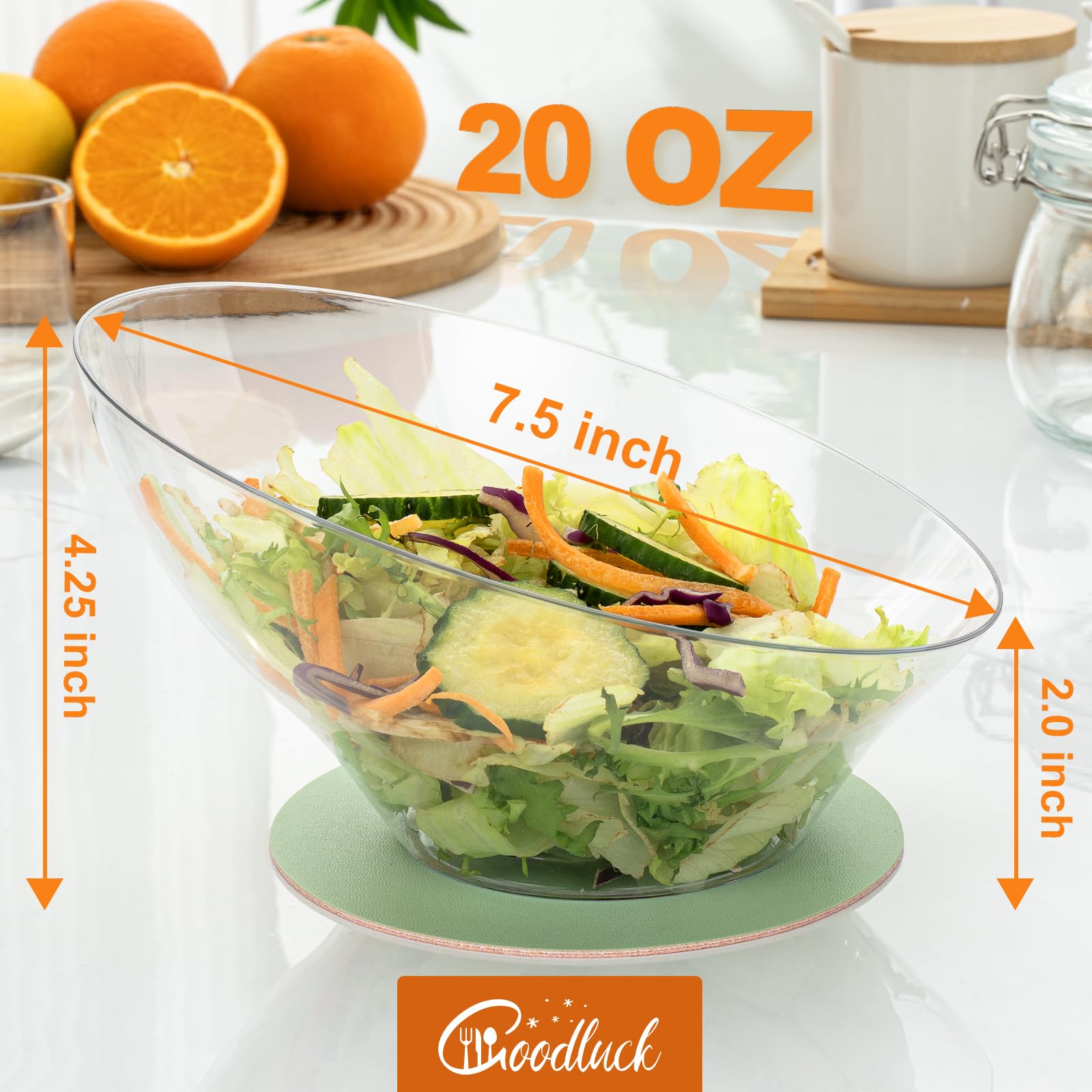 Goodluck 5 Pack Clear Plastic Serving Bowls for Party - 20 OZ Angled Disposable Serving Bowls for Wedding Party Chip, Candy, Salad & Fruit