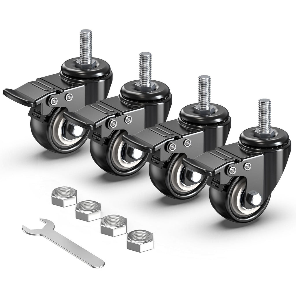HOLKIE Caster Wheels 2 inch Total Locking Stem Casters, 3/8" -16 x 1 (Stem Diameter 3/8", Stem Length 1") Threaded Stem Casters Swivel Casters Set of 4 Heavy Duty Castors Black
