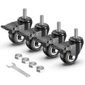 HOLKIE Caster Wheels 2 inch Total Locking Stem Casters, 3/8" -16 x 1 (Stem Diameter 3/8", Stem Length 1") Threaded Stem Casters Swivel Casters Set of 4 Heavy Duty Castors Black