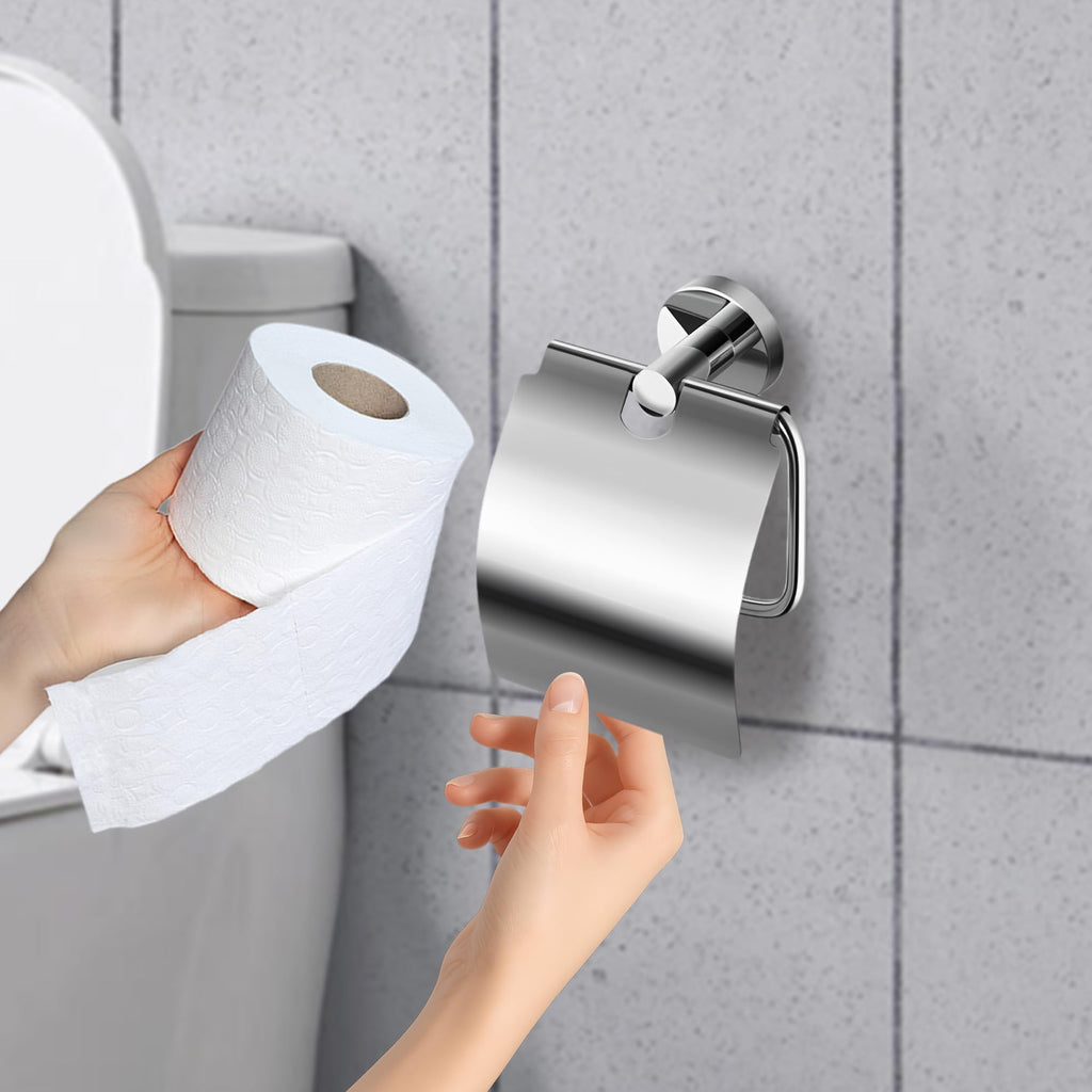 Toilet Paper Holder with Cover Storage Dust-Proof for Bathroom-Stainless Steel