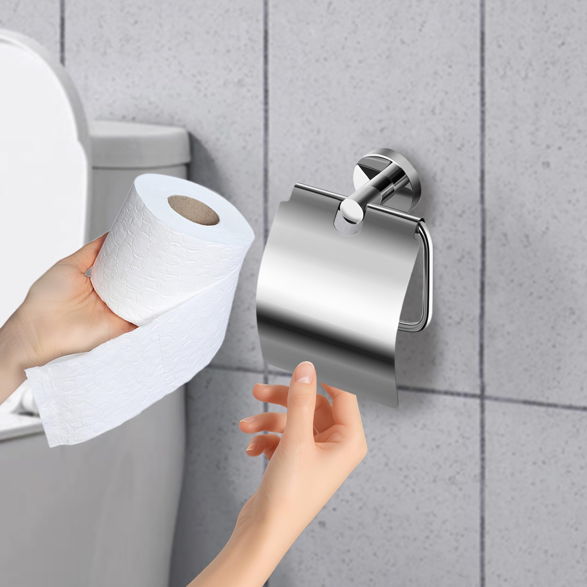 Toilet Paper Holder with Cover Storage Dust-Proof for Bathroom-Stainless Steel
