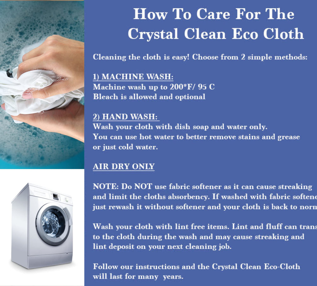 Crystal Clean Eco-Cloth Amazing Lint-Free/Streak-Free/Chemical-Free Microfiber Cloth for Windows & Glass/Mirrors Stainless Steel Appliances TV/Computer/Tablets...5 in a Pack, White, 16''x16''