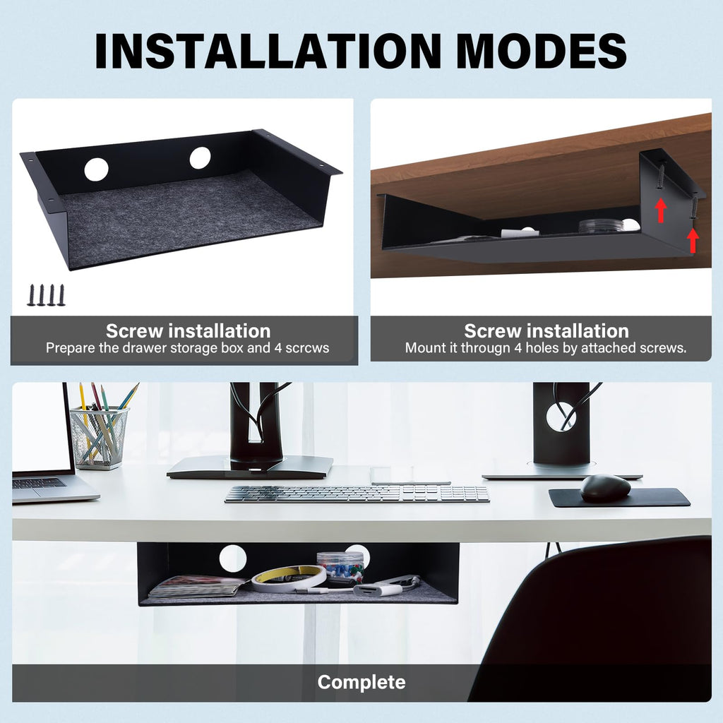 Patioer Under Desk Storage Shelf, Steel Under Desk Tray Mountable Add-On Shelf for Table Office Desk, Large (Pack of 1)