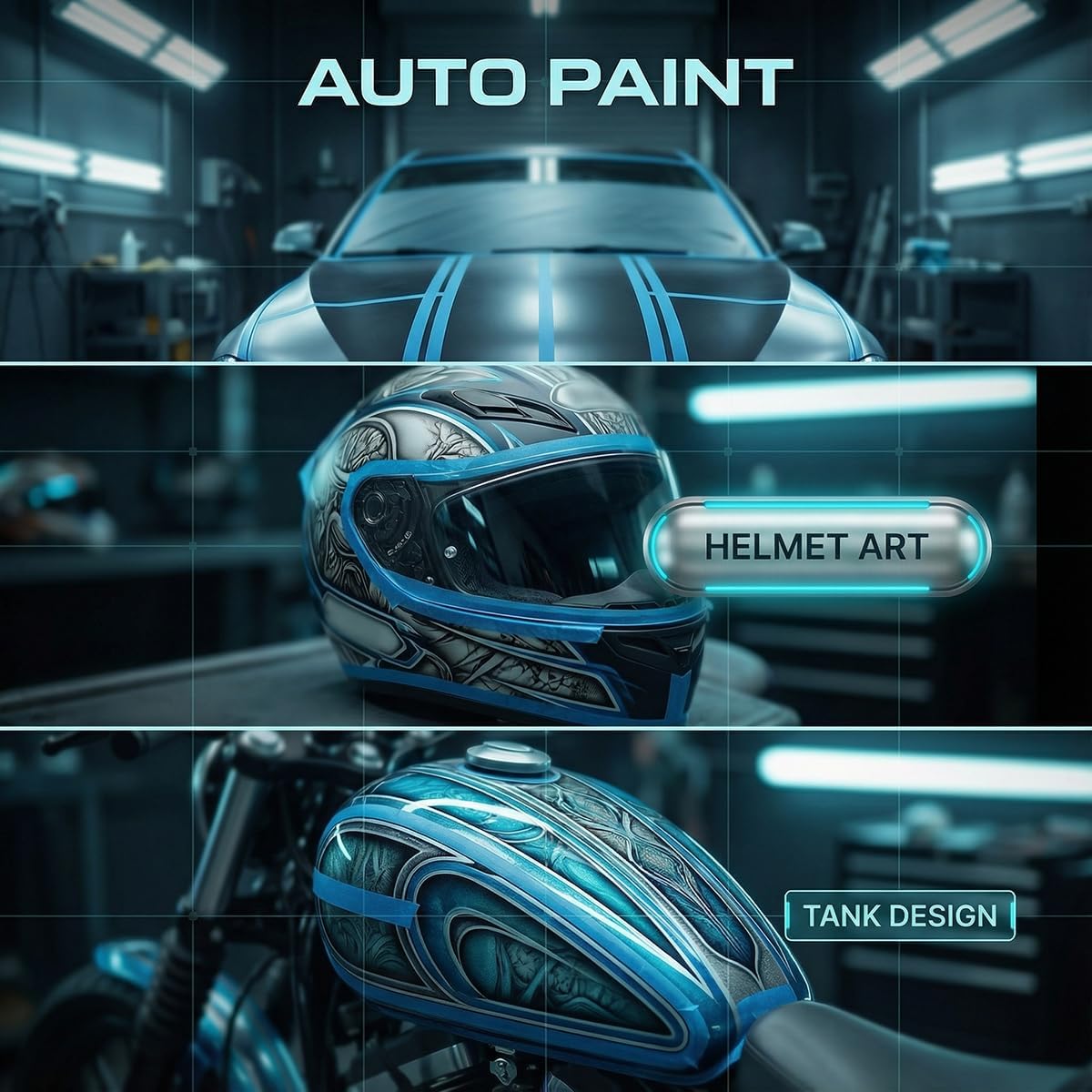 jinbing High-Temp Vinyl Fine Line Fineline Masking Tape Automotive Paint for Curves Blue (1/16 in +1/8 in Each 3Rolls)