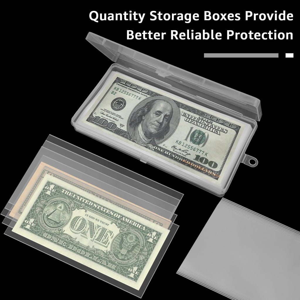 APACALI 500 Pieces Dollar Bill Sleeves with 5 Case for Collectors, Plastic Dollar Bill Holder Currency Sleeves Money Collection Sleeves Bank Note Sleeves for Collector Storager