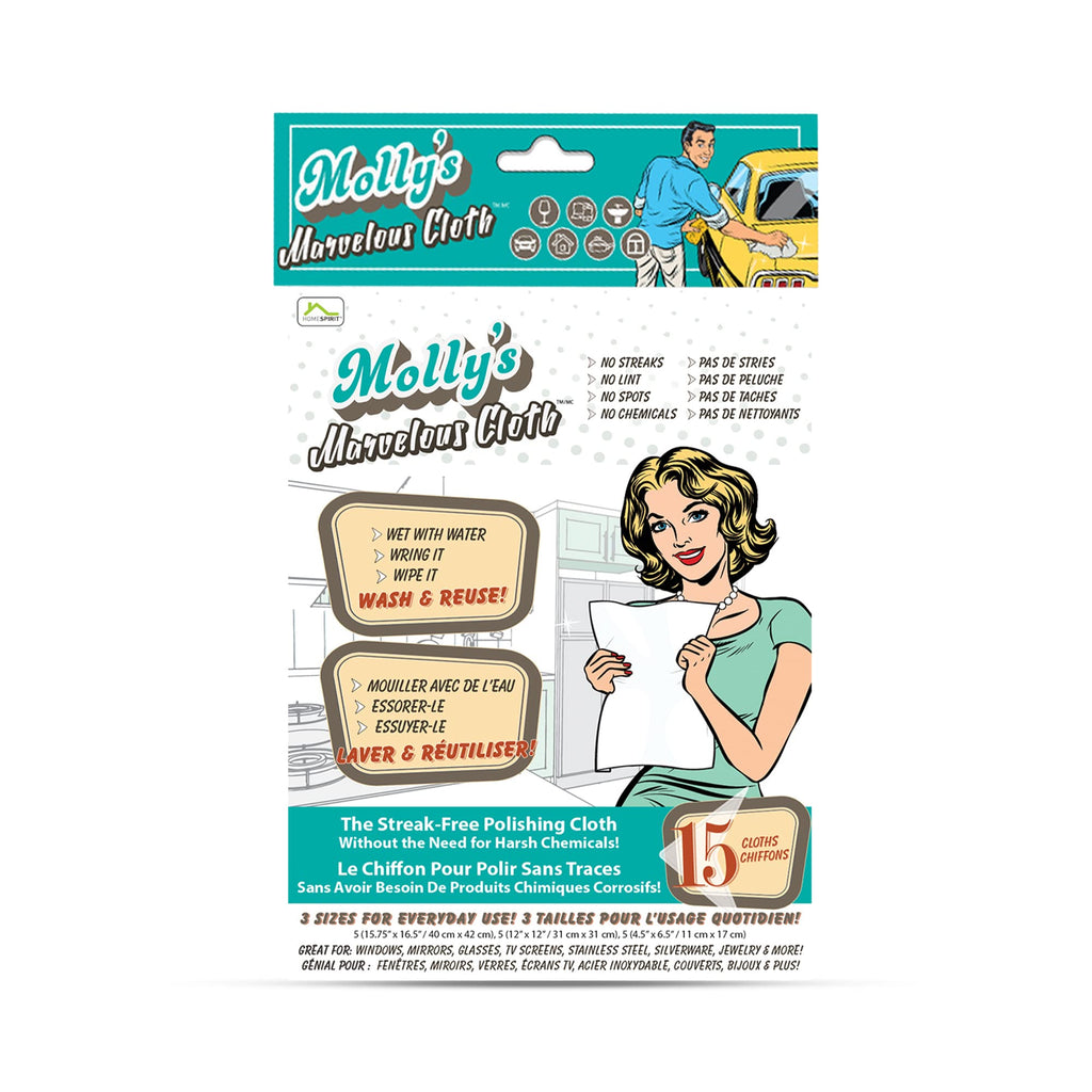 Molly’s Marvelous - Streak-Free Polishing Cloth, Lint-Free Microfiber Cleaning Cloth, Glass Cleaning Cloth and Window Cleaning Cloth, White (16" by 15.75") (15pk)