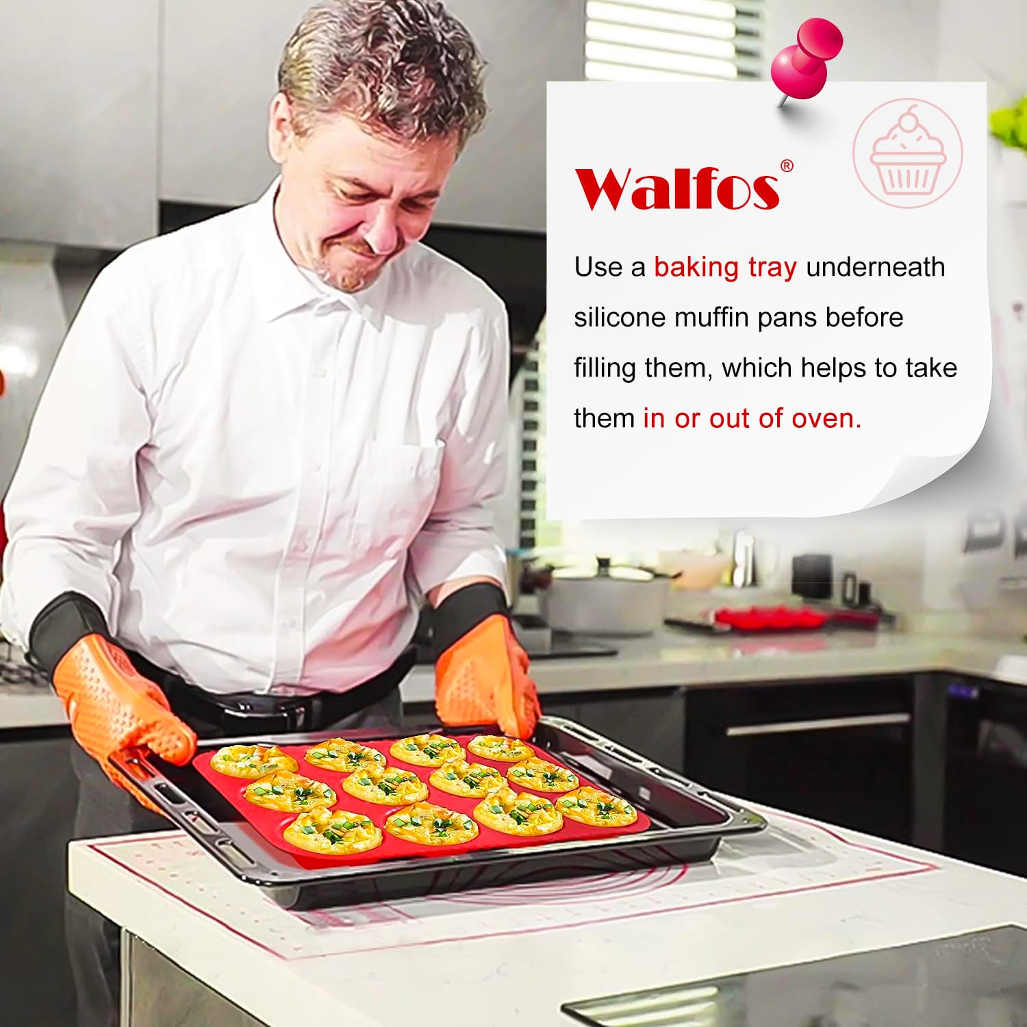 Walfos Silicone Muffin Pan - 12 Cups Regular Cupcake Pan, Non-Stick Silicone Muffin Tin for Egg Muffin, Cupcake, Tart, Bread, BPA Free - 2 Pack