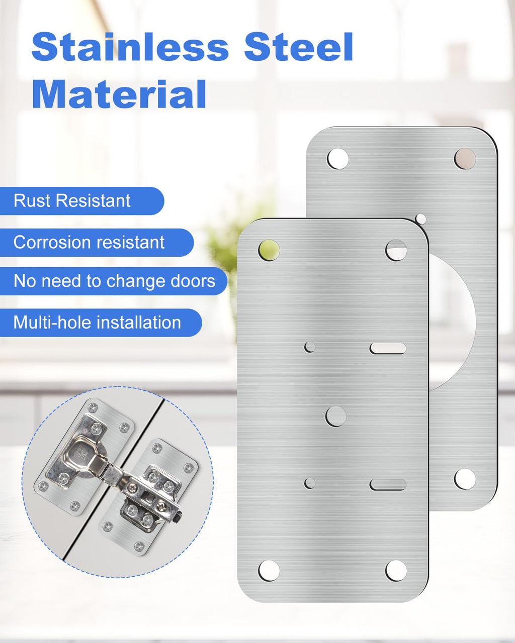 Mixiflor Cabinet Hinge Repair Plate Kit, 20-Pack Stainless Steel Door Hinge Repair Boards with Screws, Kitchen Cupboard Fixing Brackets for Loose or Damaged Hinges
