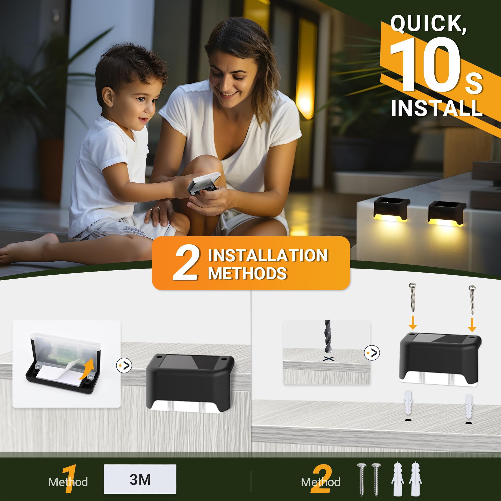 PATIOWIN Solar Deck Lights Outdoor, Solar Step Lights Waterproof Led Lights for Outdoor Stairs, Step, Fence, Patio,Yard,Porch and Balcony(12 Pack,Warm White)