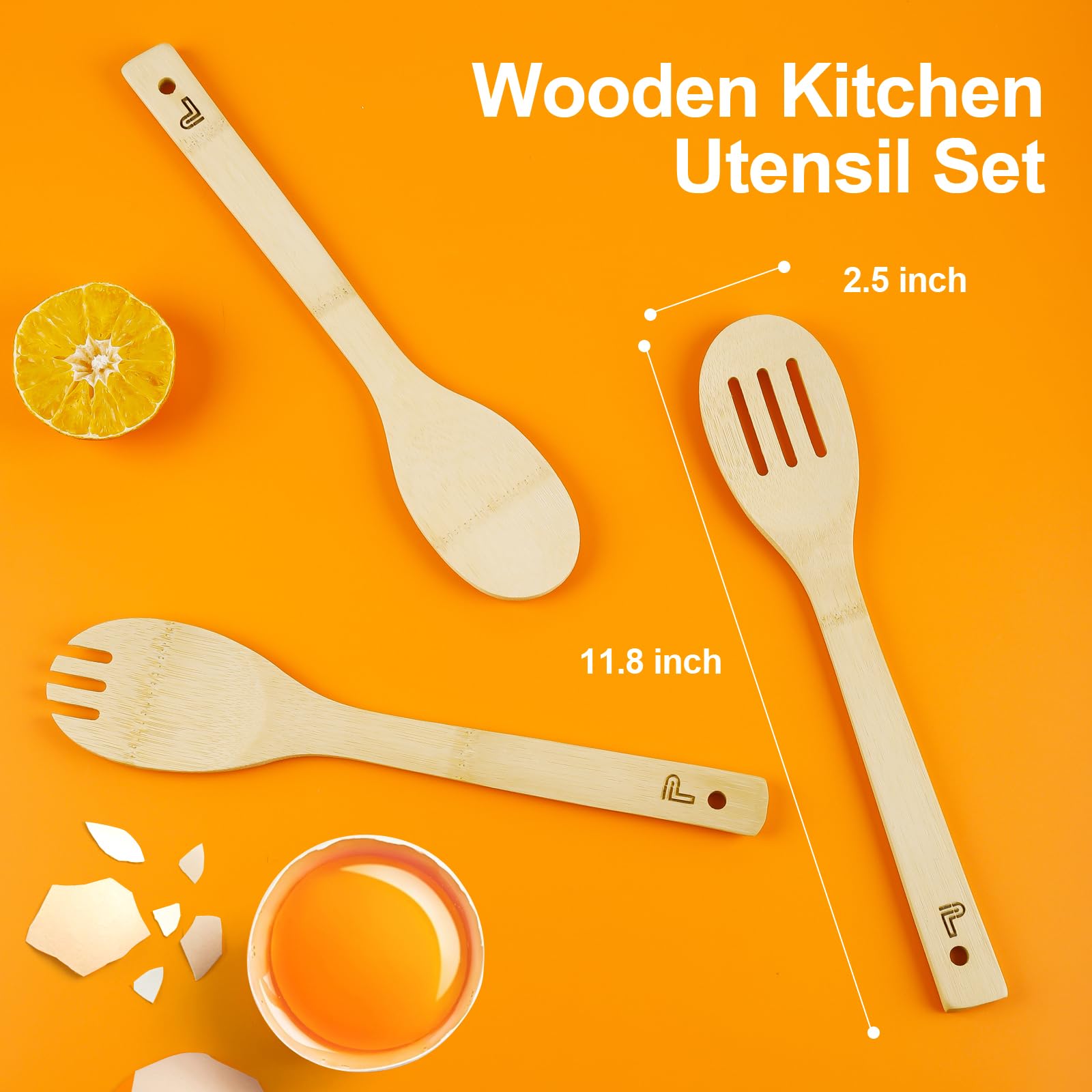 Puluole Wooden Utensils for Cooking - 6 Piece Wooden Spoons for Cooking,Premium Wood Spatula for Cooking,Non-Stick Wooden Cooking Utensil Set,Organic Bamboo Utensils,Kitchen Gifts for Women