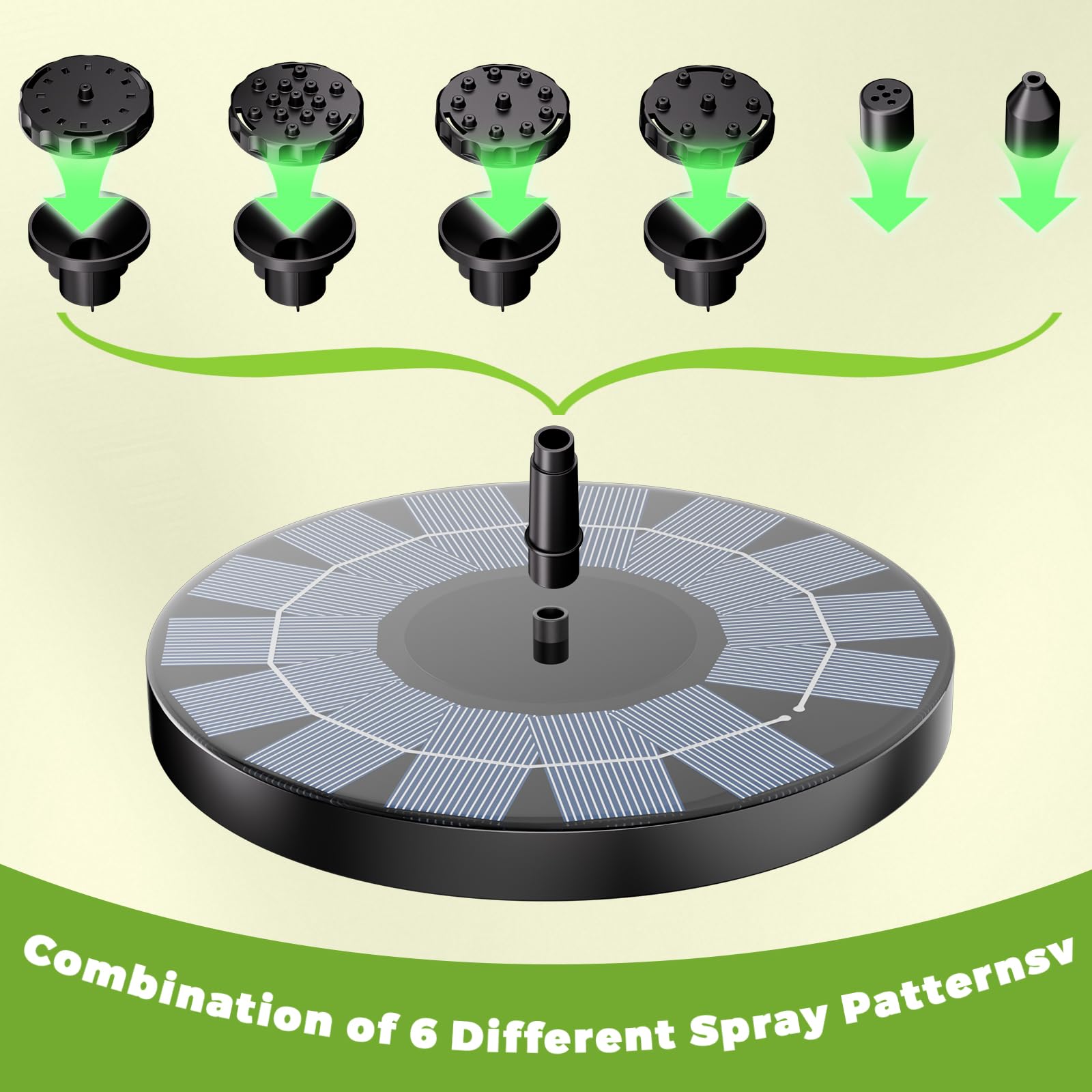 AISITIN Solar Fountain Upgrade, 2.5W 160mm Solar Bird Bath Fountains Pump Outdoor Water Pump Solar Floating Fountain with 6 Fountain Styles for Garden, Bird Bath, Pond, Fish Tank