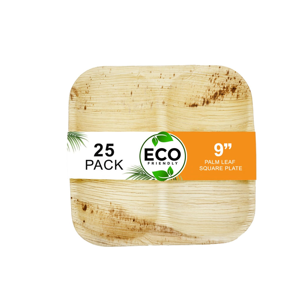 Naturelia Areca Square 9-Inch Plate with 3 Partitions- Eco-Friendly, Biodegradable, Microwave & Oven Safe- Sustainable & Natural Cutlery Ideal for Weddings, Parties, Events