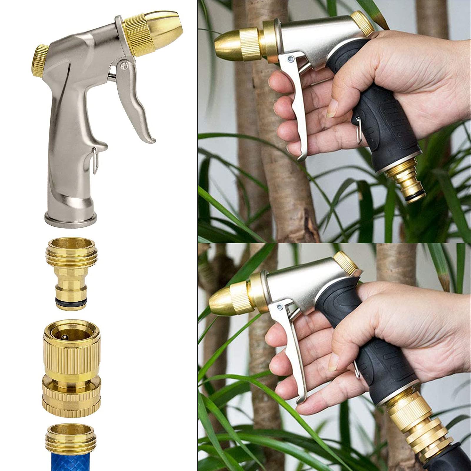 Garden Hose Quick Connectors, Solid Brass 3/4 inch GHT Thread Easy Connect Fittings No-Leak Water Hose Male Female Value Pack (5 Set) with 10pcs Extra Rubber