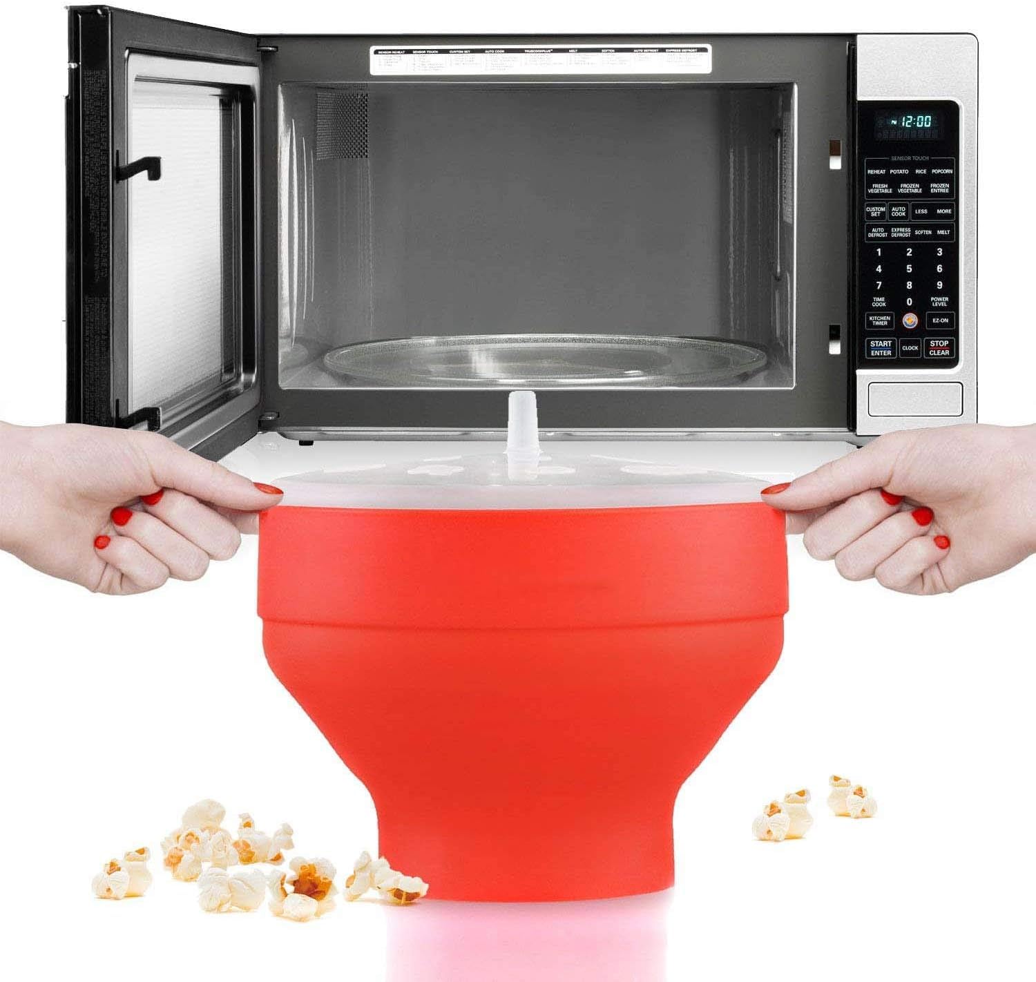 Yomitek Microwave Popcorn Popper, Silicone Hot Air Popcorn Maker Bowl Collapsible with Lid for Home, DIY Popcorn Bucket,No Oil Healthier,PVC & BPA Free- Healthy Instant Kernels Popping (Red)