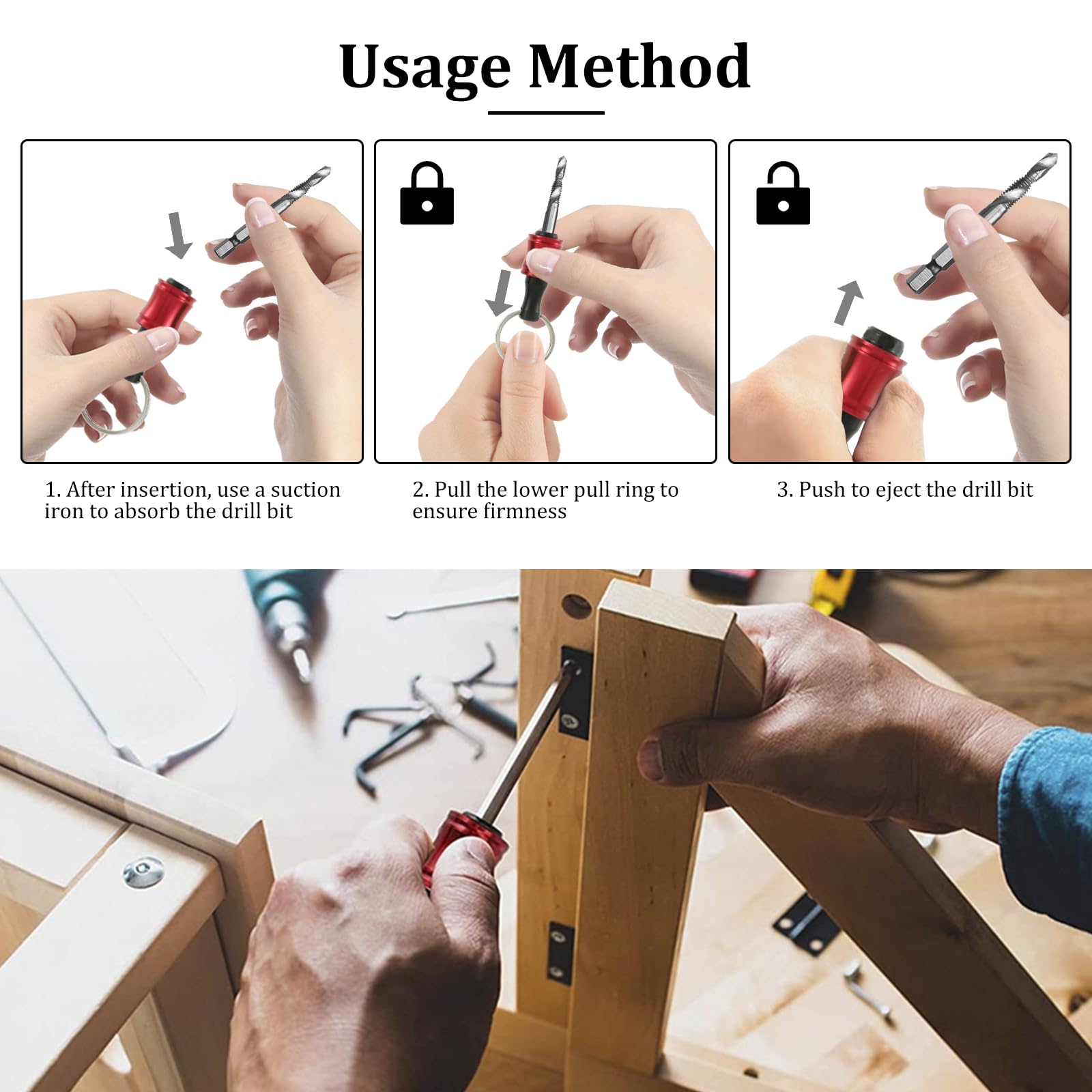 18Pcs Bit Holders Keychain 1/4inch Hex Shank Screwdriver Bits Holder Portable Quick-Change Socket Holder for Drill,Light-Weight Bit Holder Keychain Extension Bar for Drill Bit with Black Carabiner