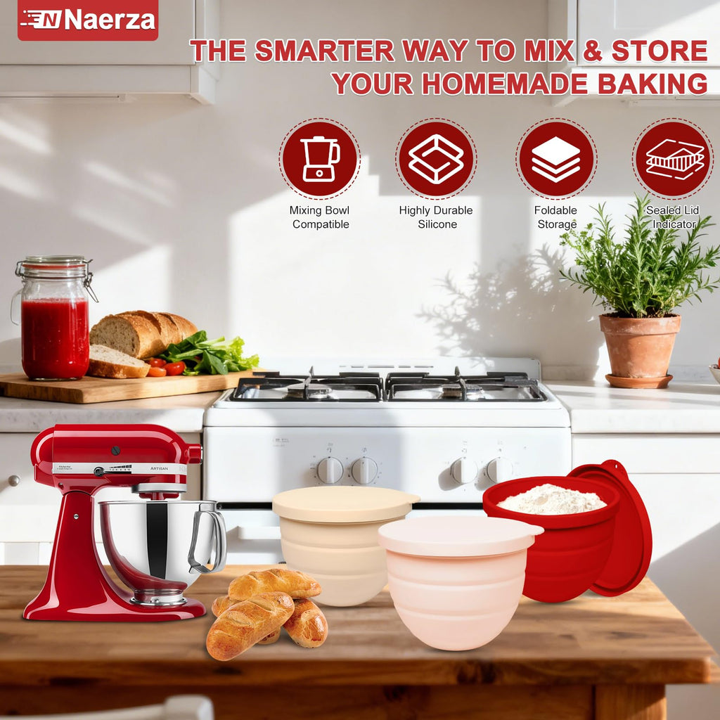 Naerza Silicone Bowl Liners Insert for Kitchen Aid Mixer 5 Qt,for KitchenAid Mixer Attachments and Accessories, Silicone Bowl Insert for Tilt-Head & Bowl-Lift Stand Mixers (Beige+Pink)
