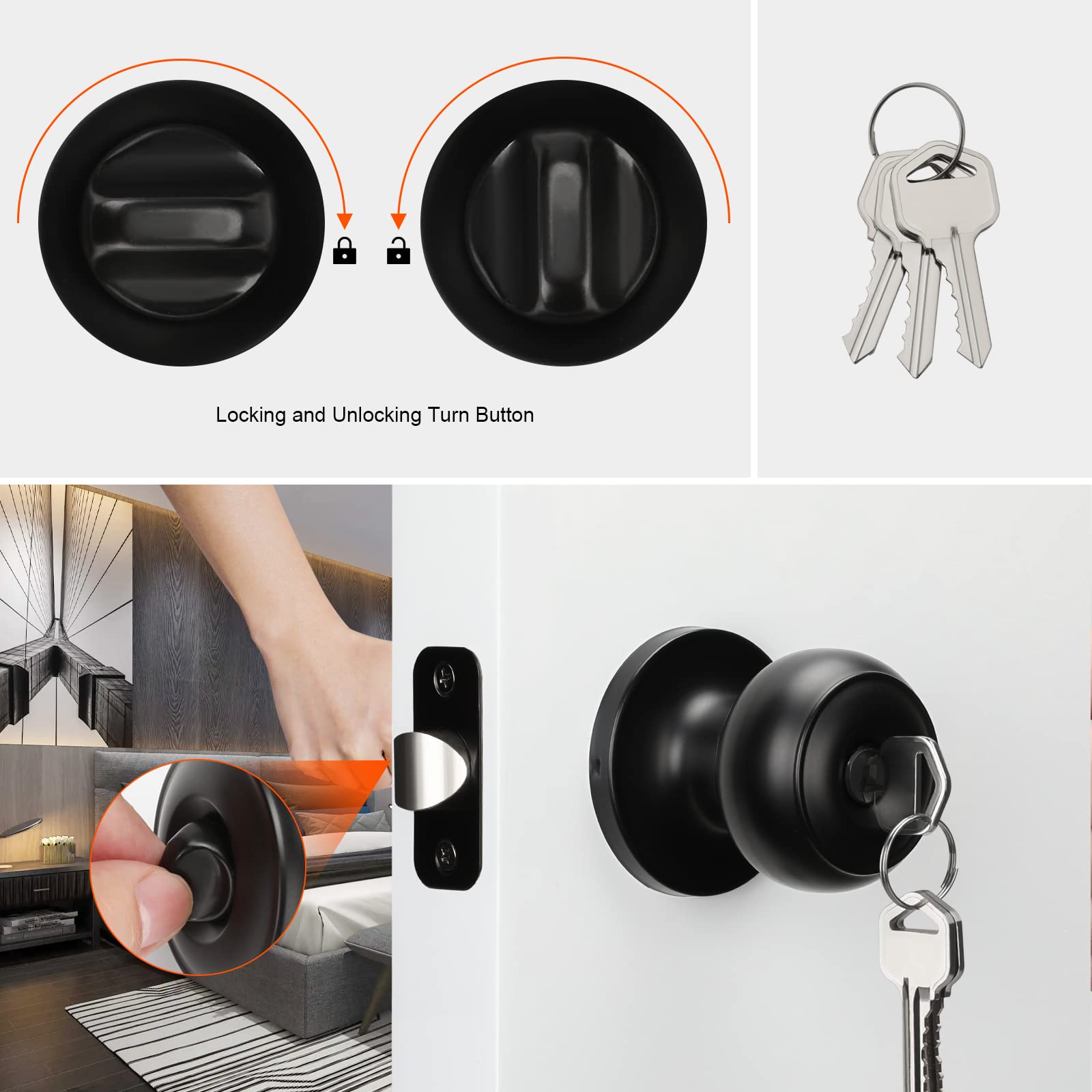 Haidms 1 Pack Matte Black Door Lock with Key, Entry Door Knob, Door Knobs with Lock, Exterior Door Knobs