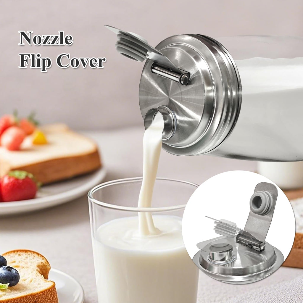 2PCS Mason Jar Pour Spout Lid Stainless Steel,Wide Mouth Pour Spout Flip Cap Lids for Mason Jars, Reusable Mason Jars Lid,Leak Proof Seal, for Drinking Salad Dressing & Food