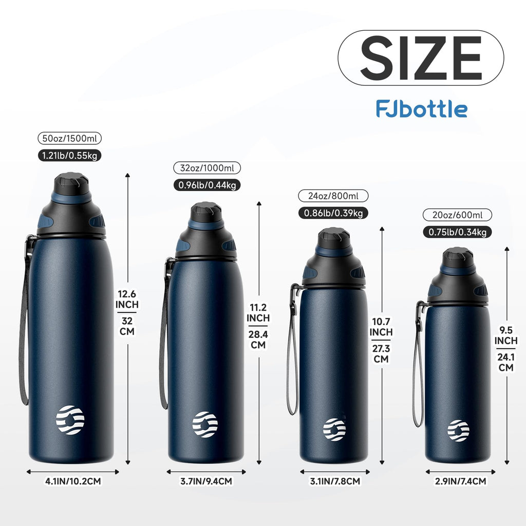 Fjbottle Insulated Stainless Steel Water Bottle, 600ml Leakproof Water Bottles, Ice Reusable Tumbler, Double Wall Vacuum Jug, Lightweight Durable for Traveling & Sports, Workout
