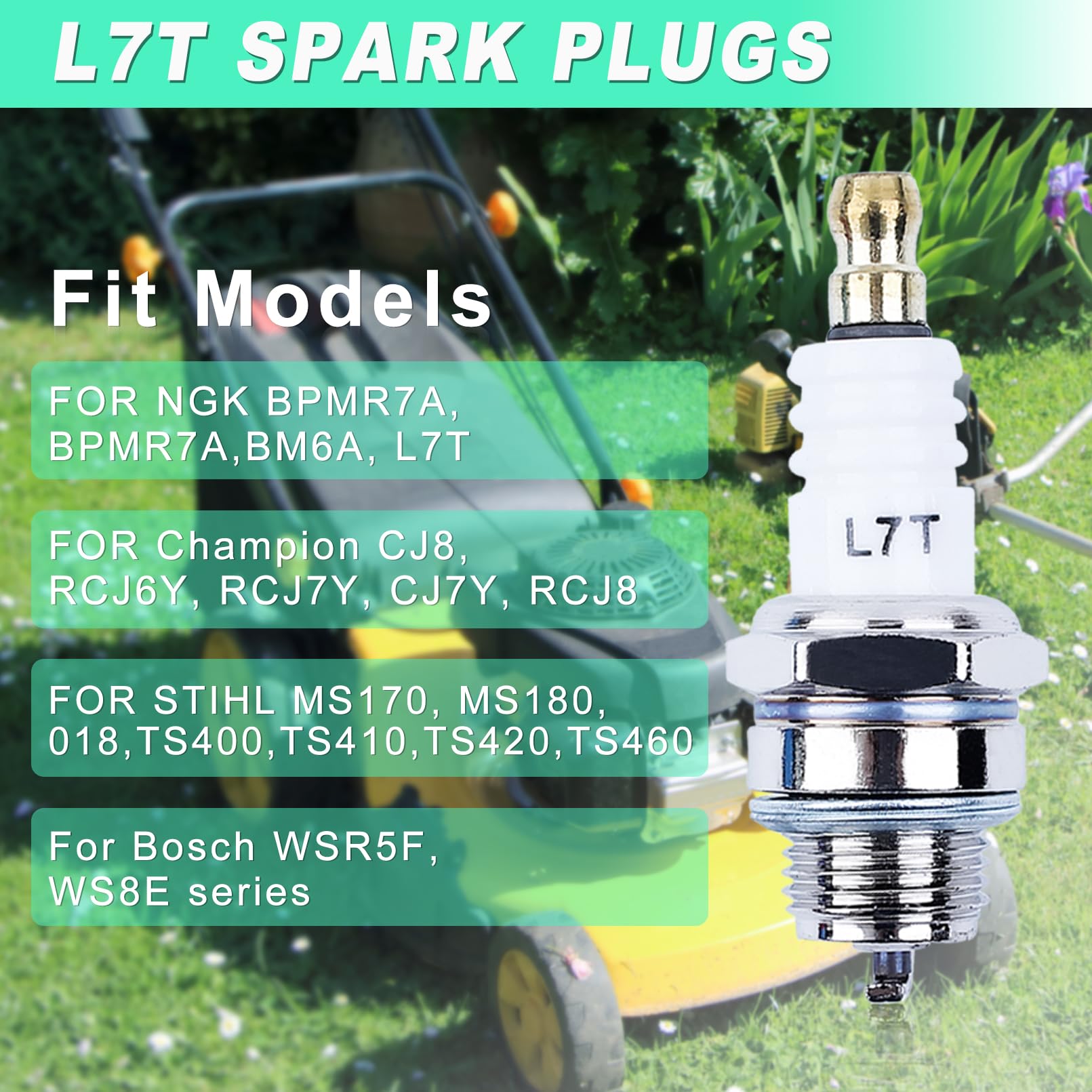 L7T Spark Plug for NGK BPMR7A - 10 Pack Sparkplugs for Champion CJ8 RCJ6Y RCJ7Y & More 2-Stroke Engine, Adofol Spark Plugs for Stihl 017 018 MS170 MS180 MS290 MS310 MS390 029 039 Chainsaw