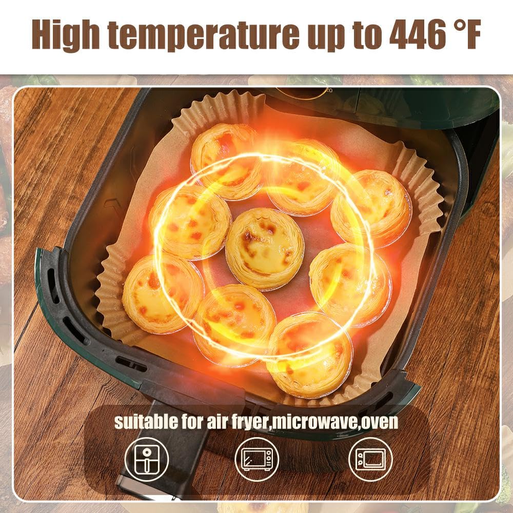 7.5 Inch Air Fryer Parchment Paper Liners Square,150 Pcs Non-Stick &Oil-Proof Air Fryer Liners Disposable for 2-5 QT Frying,Baking,Roast
