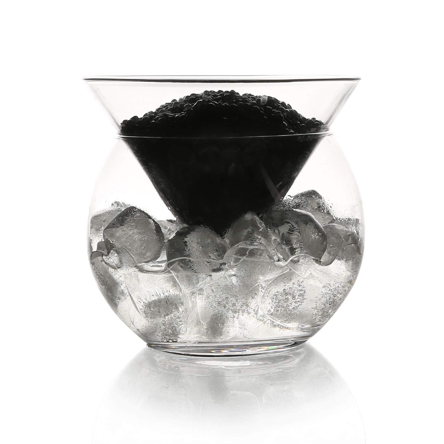 DUEBEL Glass Caviar Chiller Server Set Plus 2 pcs. x Mother of Pearl Caviar Spoon 3.15" - Universal Martini, Wine, Liquor Cocktail Chiller