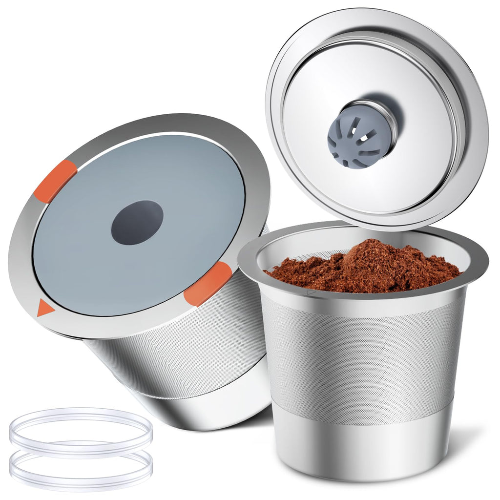 Noalto Reusable K Cups and Coffee Pods,Universal stainless steel k Cups for Keurig 2.0 and 1.0 Coffee Makers machine(2pack)