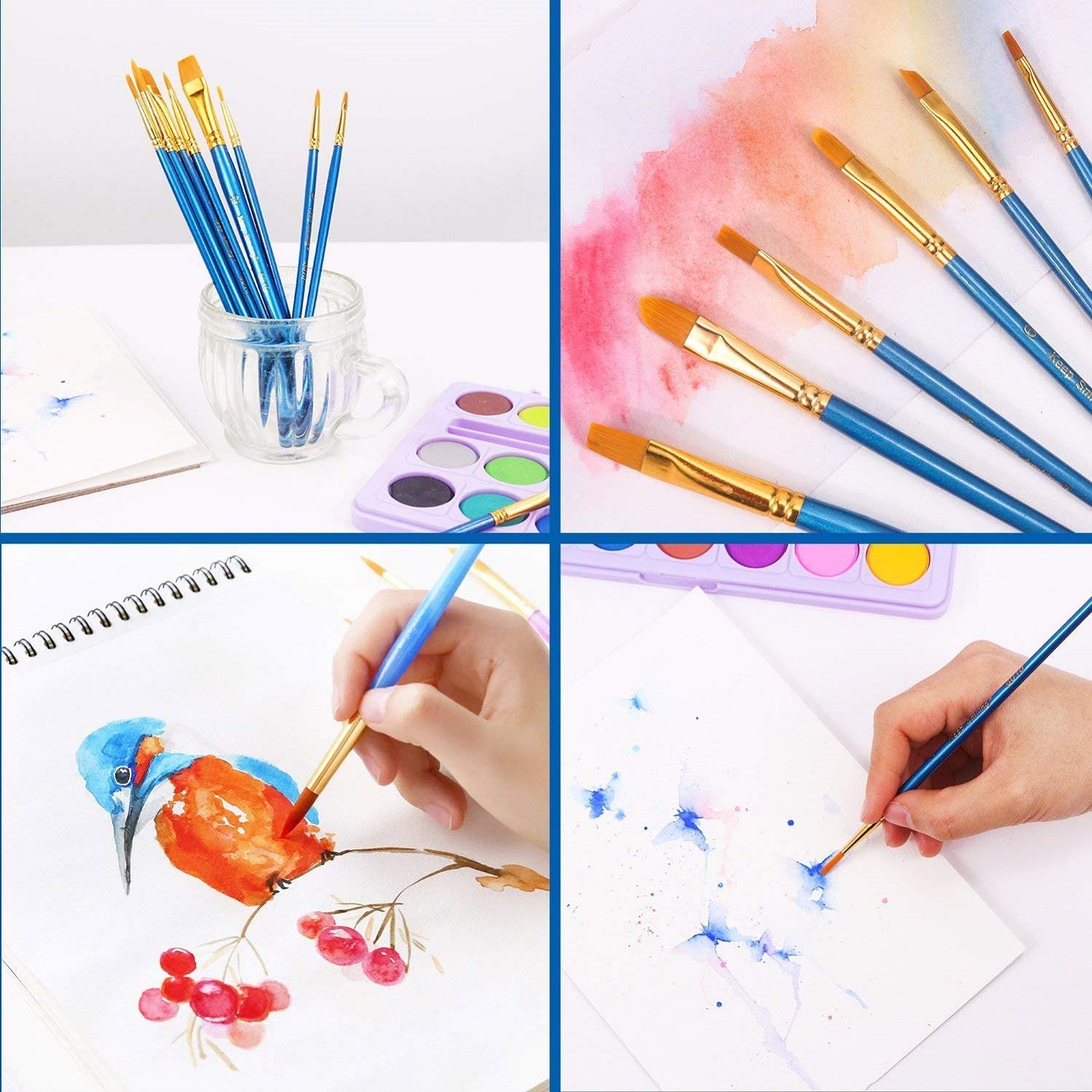 AROIC Acrylic Paint Brush Set, 6 Packs / 60 pcs Nylon Hair Brushes for All Purpose Oil Watercolor Painting Artist Professional Kits, Bulk Paint Brushes for Art Supplies