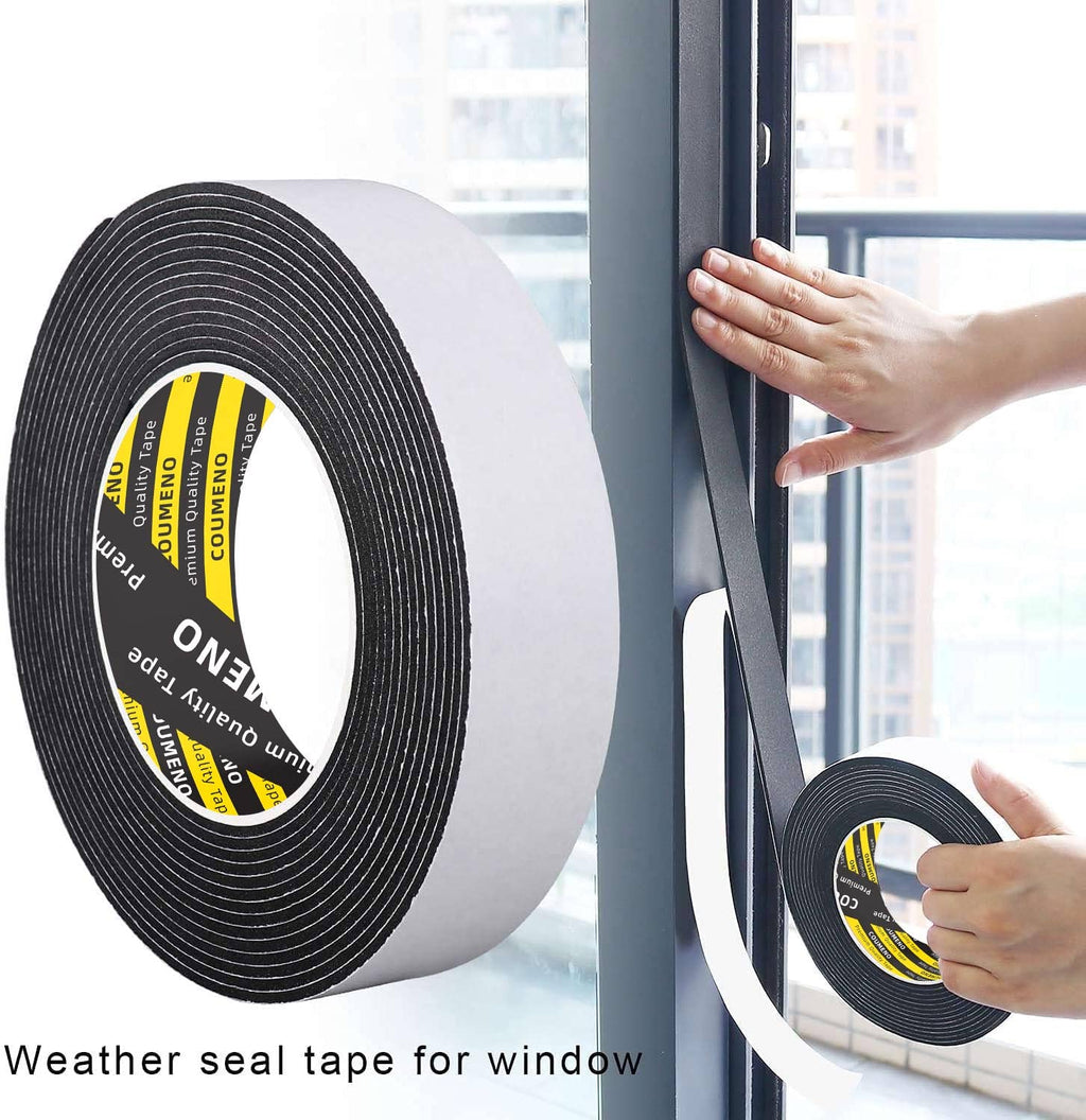 COUMENO EVA Single-Sided Adhesive Black Foam Tape 2in X16.4FT Sealing Strip Foam Pad Sponge Tape Window Weatherproof,Self-Adhesive Insulation Sealing