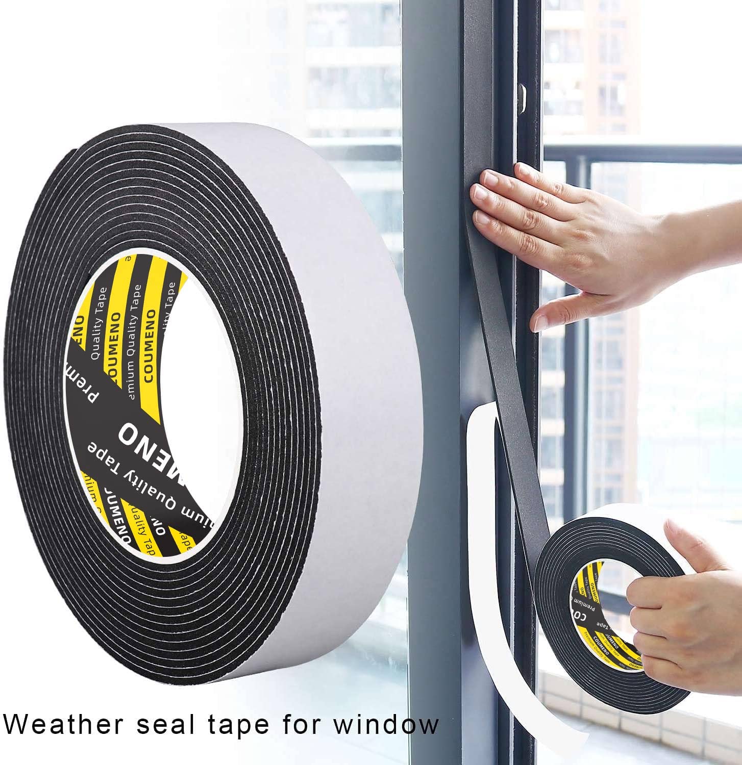 COUMENO EVA Single-Sided Adhesive Black Foam Tape 2in X16.4FT Sealing Strip Foam Pad Sponge Tape Window Weatherproof,Self-Adhesive Insulation Sealing