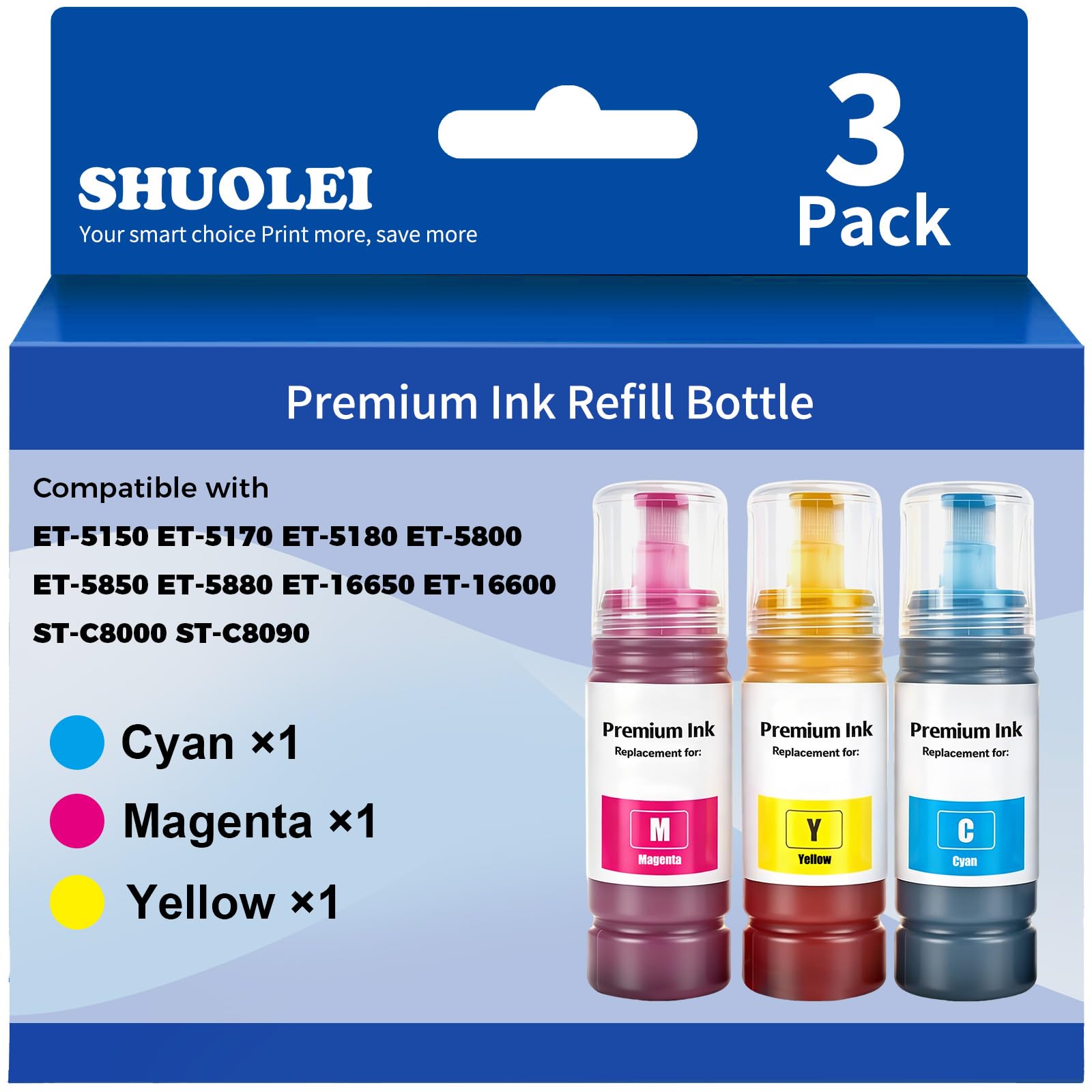 542 Ink Refill Bottles T-5150 ET-5170 ET-5850 ET-5800 Replacement for Epson 542 Ink Refill Bottles for Pro ET-5150 ET-5170 ET-5180 ET-5800 ET-5850 ET-5880 ET-16600 ET-16650 Printer 3Pack CMY