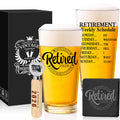 Retirement Gifts for Men 2026 - Retirement Beer Glass with Stone Coasters, Bottle Opener, Funny Beer Glass Unique Gift For Dad, Grandpa, Friends, Family