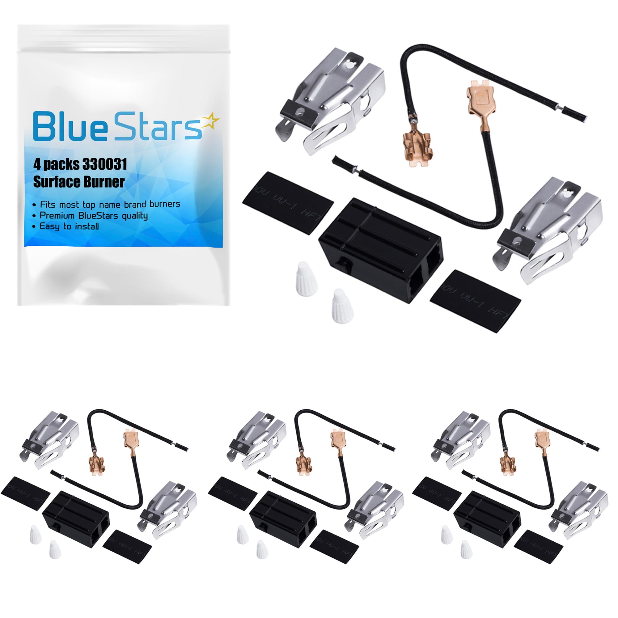 2025 Upgraded BlueStars 330031 Surface Burner Receptacle Kit - Exact Fit for Whirlpool Kenmore Range/Cooktop/Microwave Oven Combo - Replaces AP3075808 814399 5303935058 - PACK OF 4