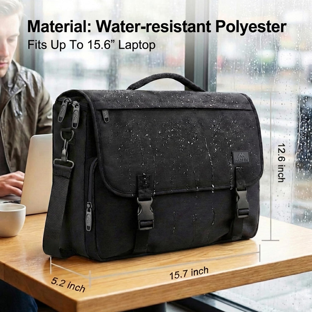 Messenger Bag for Men, Laptop Bag 15.6 Inch, Water Resistant Canvas Shoulder Bag Nylon Crossbody Bag for Women with Detachable Shoulder Strap Black