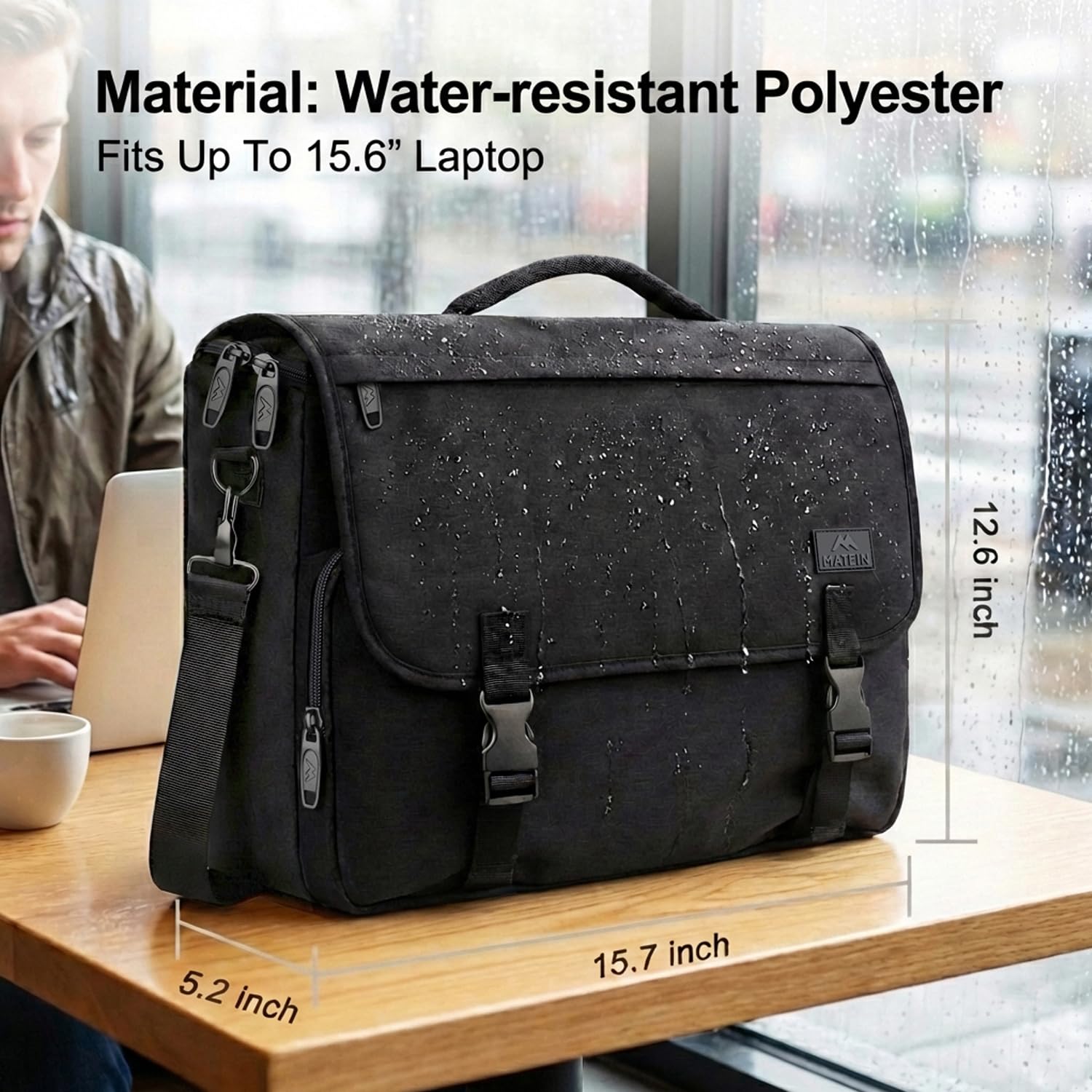 Messenger Bag for Men, Laptop Bag 15.6 Inch, Water Resistant Canvas Shoulder Bag Nylon Crossbody Bag for Women with Detachable Shoulder Strap Black