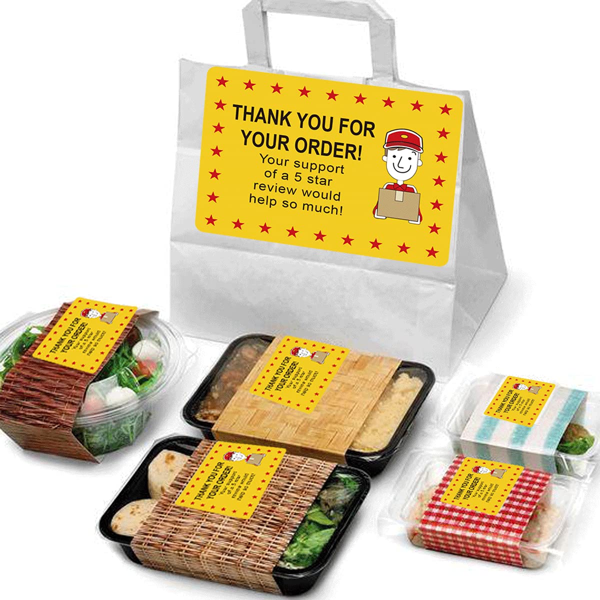250 Pcs Star Review Delivery Labels Thank You for Your Order Stickers 2 x 3 Inch - Food Delivery Tamper Evident Sealed for Freshness Labels Stickers for Food Package Takeout