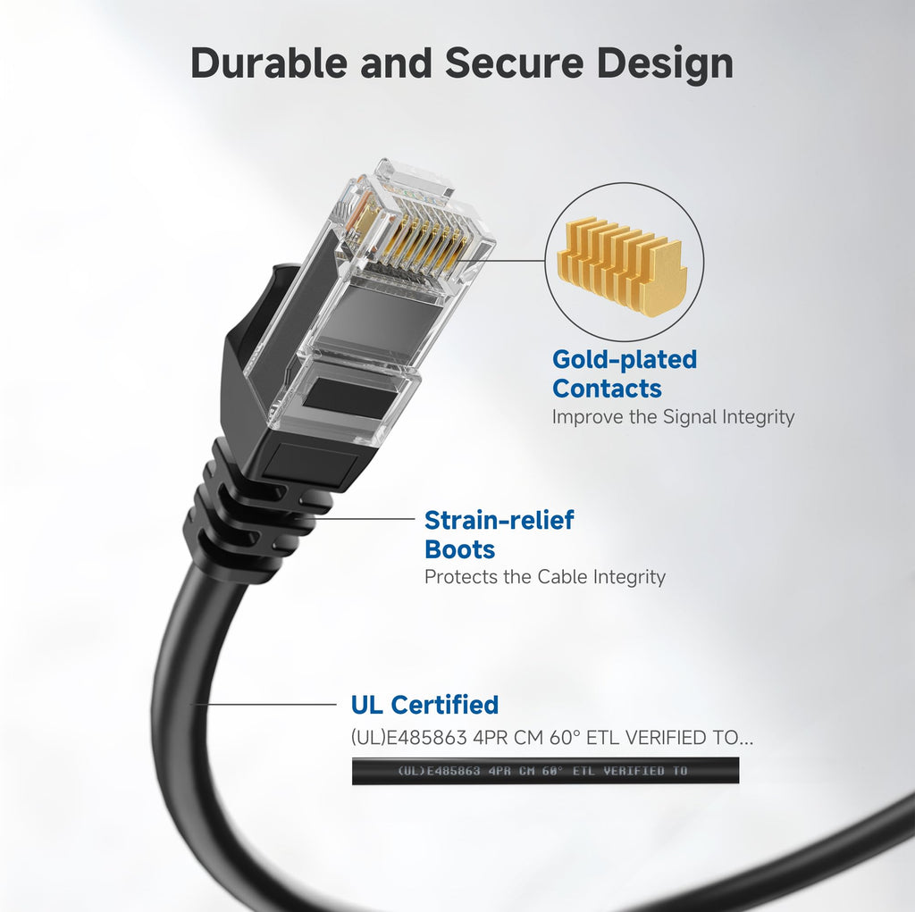 Cable Matters 10Gbps Snagless Cat 6 Ethernet Cable 30 ft (Cat 6 Cable, Cat6 Cable, Internet Cable, Network Cable) in Black - Available 20ft - 150ft in Length